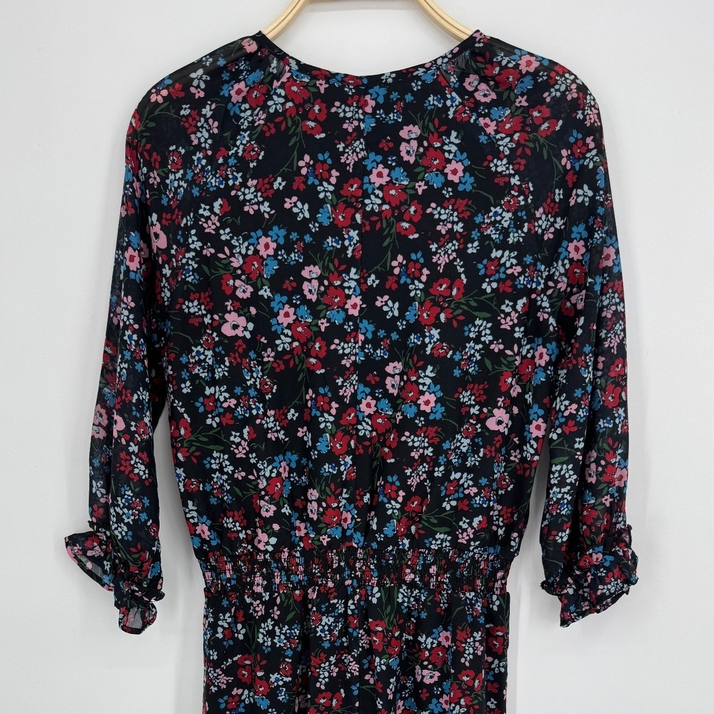 Olivia James The Label Floral Midi Dress XS Black Ruffle Hem Smocked Waist Boho - Picture 7 of 10